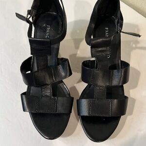 Franco Sarto Black Platform Wedge Cork Sandals Size 8